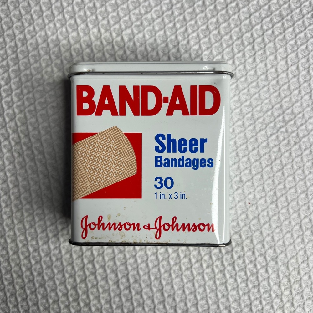 Vintage 1983 Band-Aid Sheer Metal Tin Johnson & Johnson Vintage Collectible Prop